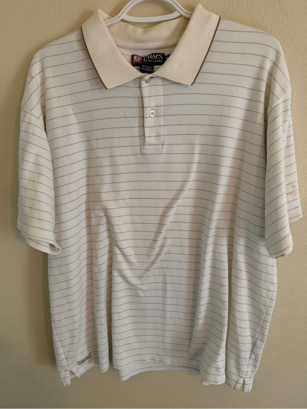 Chaps Ralph Lauren Men’s Cream Thin-Striped Polo